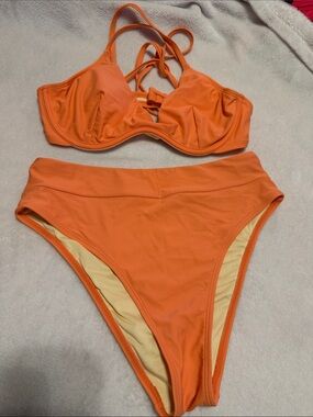 Cupshe Bright Orange High-Waist Bikini Set